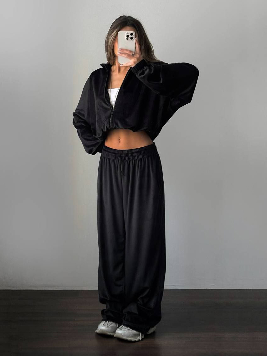 Ensemble 2 pièces en velours pour femmes, pantalon décontracté, veste Cardigan à capuche avec fermeture éclair et pantalon ample, survêtement de Sport, automne hiver