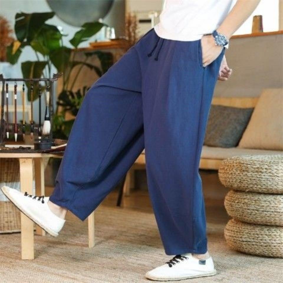 Mode été pantalons décontractés pour hommes coton lin pantalon ample à la mode grande taille Bloomers mâle maison Tai Chi pantalon à jambes larges 5XL