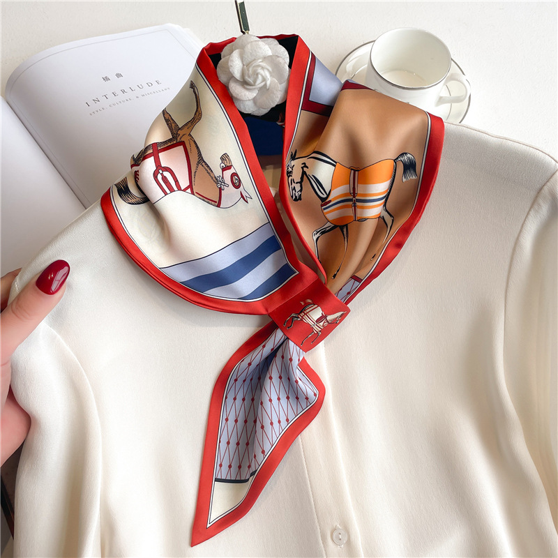 Foulard en satin de soie fin de marque de luxe pour femme, élégant bandana, cravate de cou, écharpe de poignet, châle