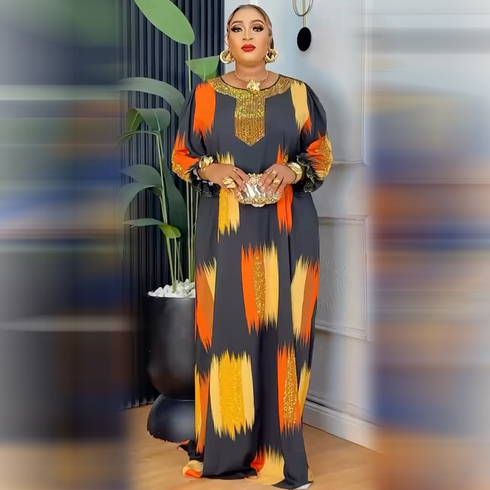 Robe longue africaine de haute qualité pour femmes grandes tailles, col rond, ornée de diamants, style Dashiki, Abaya élégante pour femme musulmane, tendance