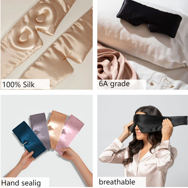 Masque de sommeil en soie pure 100% de luxe, contour 3D, doux, respirant, sans pression, confortable pour dormir