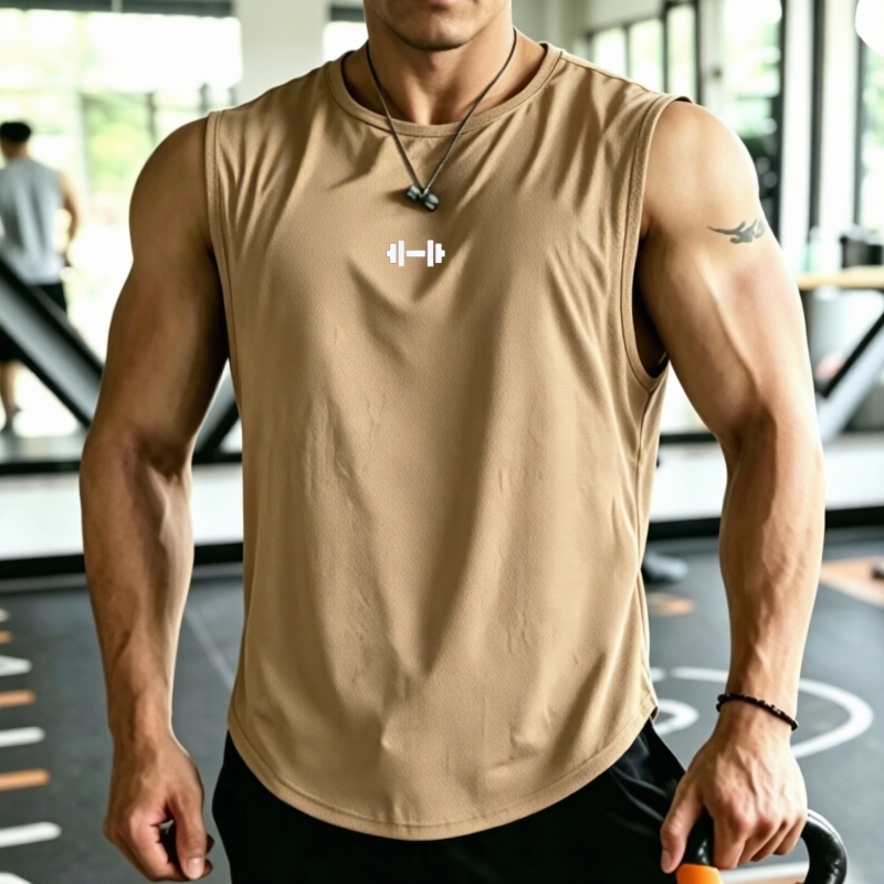 Débardeur Homme en Maille Respirant à Séchage Rapide, T-shirt Sans Manches Imprimé, Col Rond Décontracté, Gilet de Sport Ample, Sous-vêtement pour Homme