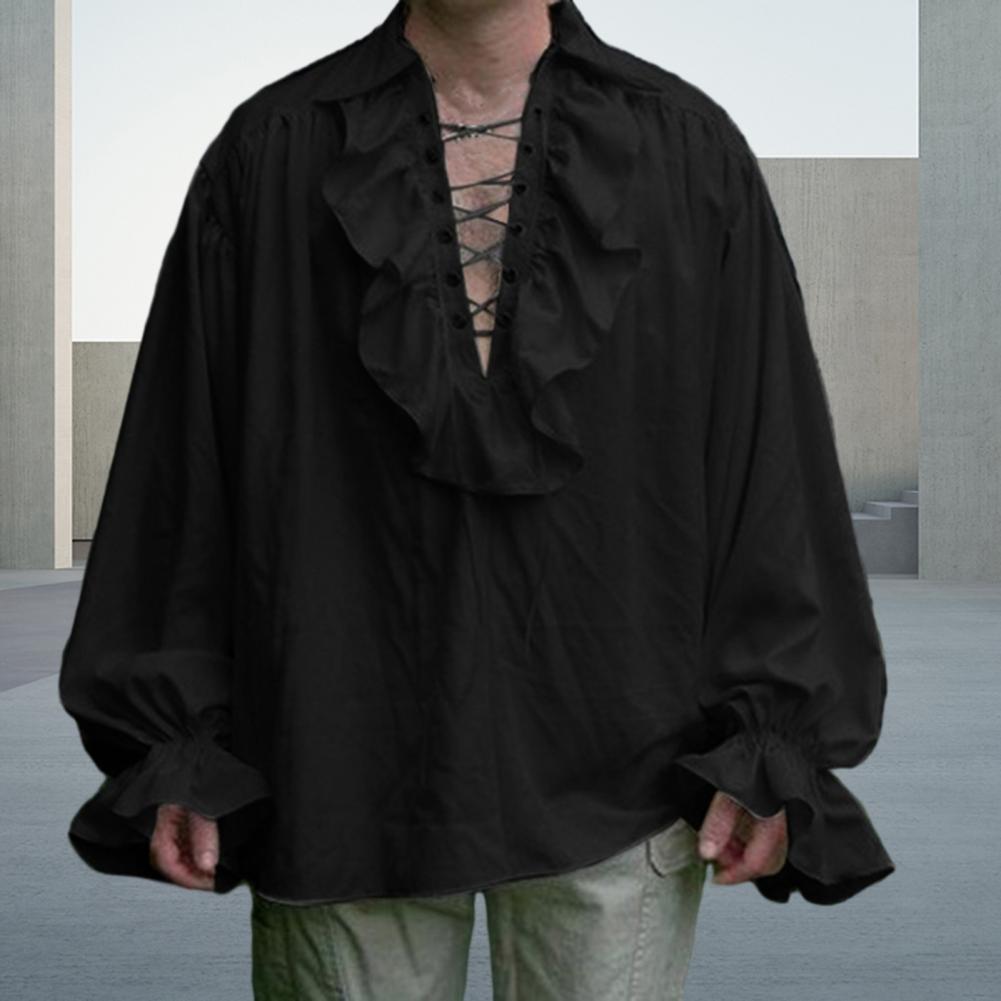 Costume de chemise Renaissance à manches longues à volants pour hommes, Steampunk médiéval à lacets, chemise 7,5 ate pour cosplay, scène drame prince Y-