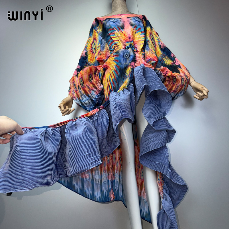 Robe plissée ajustée WINYI pour femme, coupe haute, style kaftan musulman, abaya de luxe de Dubaï, longue robe de soirée, idéale pour la plage