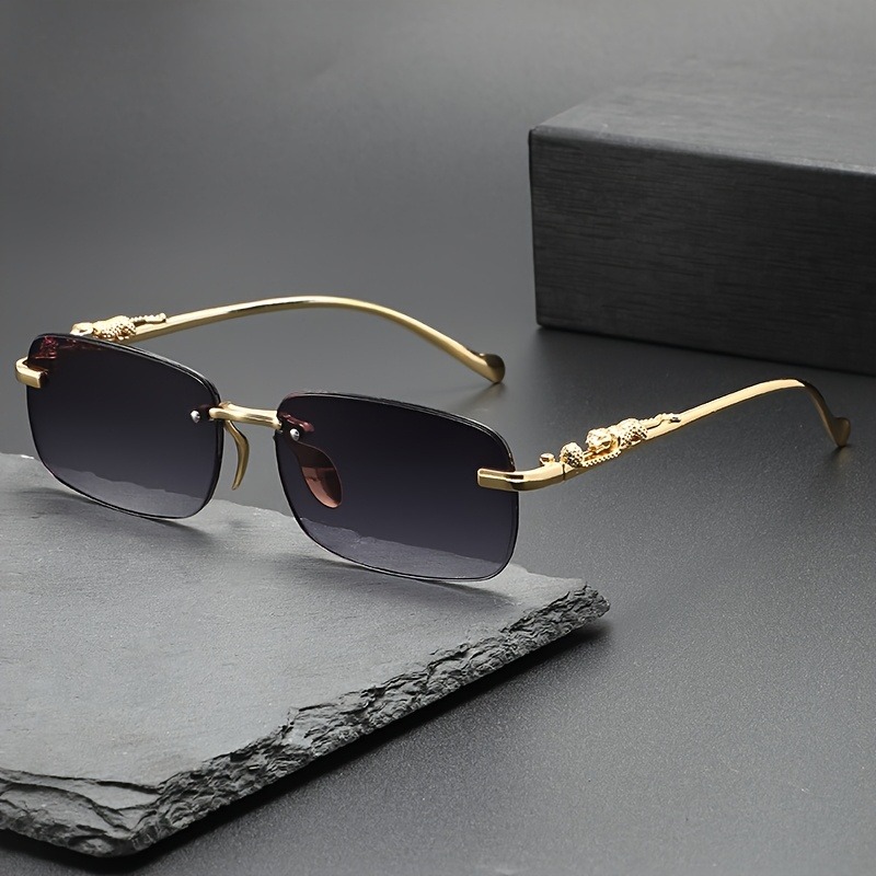 Lunettes de soleil métalliques sans monture tendance pour hommes et femmes – Modèle populaire classique petit carré pour l'été et les voyages