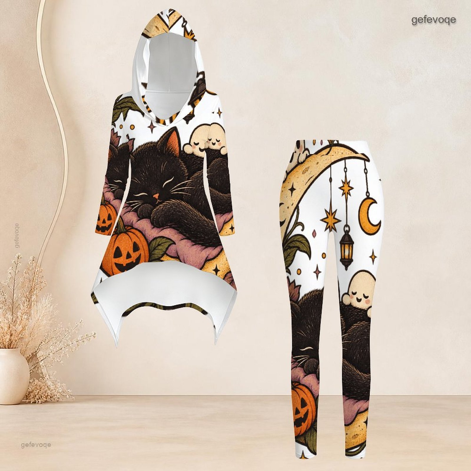 Ensemble décontracté 2 pièces pour femmes : haut tunique asymétrique à capuche et manches longues, et leggings slim taille haute assortis, idéal pour le quotidien.