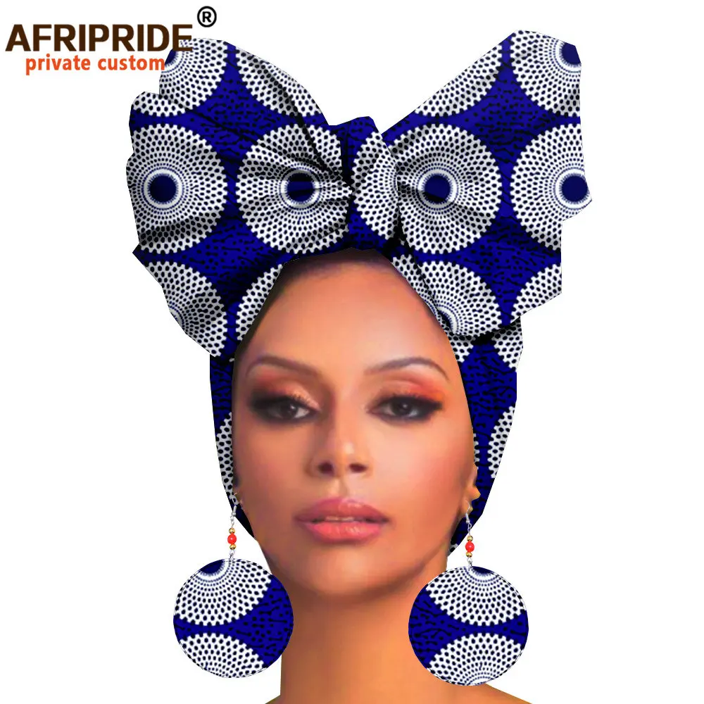 Couvre-chef et boucles d'oreilles africaines pour femmes, foulard de tête africain Ankara, foulard traditionnel, Turban imprimé cire AFRIPRIDE A19H008
