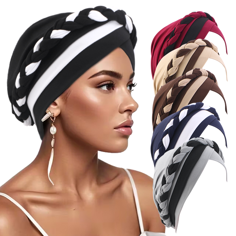 Femmes bohême imprimé tresse Turban Bonnet Hijab casquettes foulard pour musulman intérieur Hijabs Femme Musulman arabe Wrap Turbantes