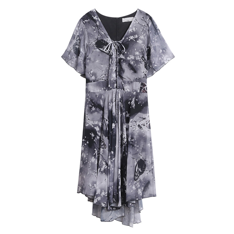 Robe florale en mousseline de soie pour femme, tendances 2026, nouveauté, élégante, col en V, manches courtes, style coréen, robe d'été, vêtements féminins