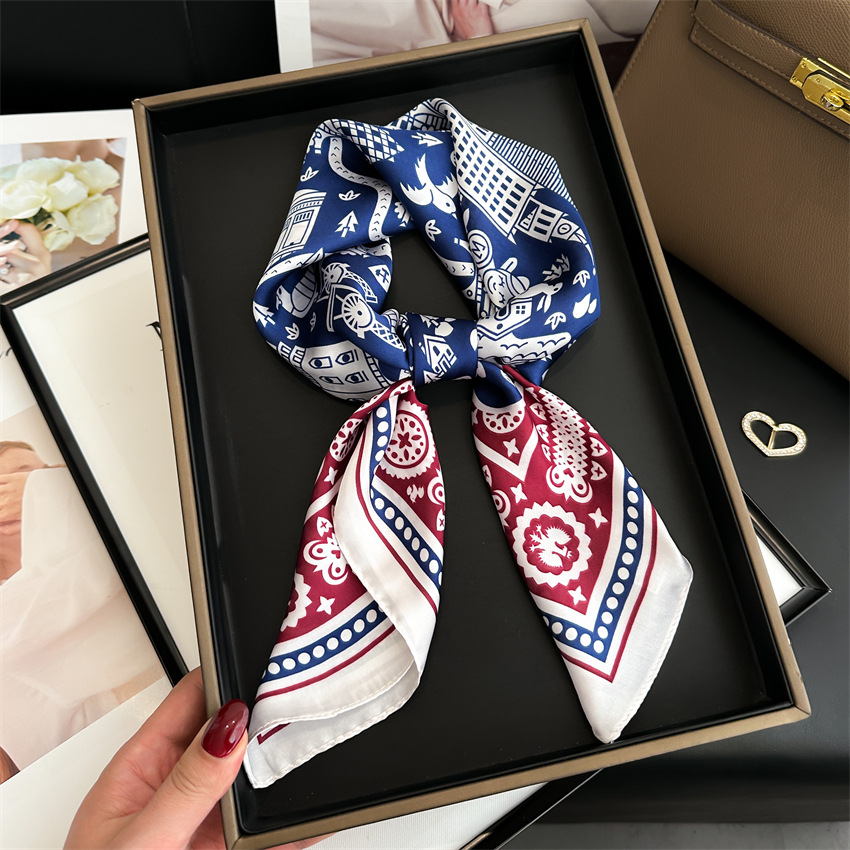 Foulard carré imprimé pied-de-poule d'inspiration Vintage, écharpe de cou fine et lisse en Satin doux, foulard de protection solaire pour femmes