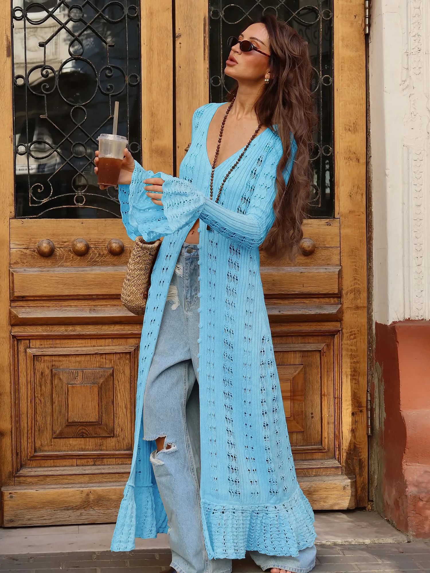 Robe pull longue à boutonnage creux pour femmes, robes de soirée d'été, robe de plage de vacances élégante, robe maxi fendue mince, robe de vacances éducative