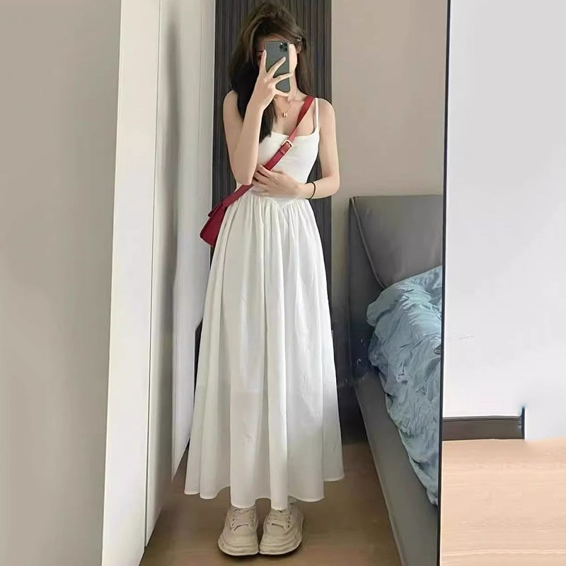 Robe longue à bretelles taille haute pour femme, style mode, décontractée, simple et polyvalente, pour l'été, élégante, streetwear, type camisole