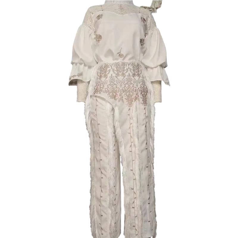 Vêtements de fête de mariage africains élégants pour femmes, manches longues, col rond, haut 2 pièces, pantalons longs, ensembles assortis, tenues d'automne