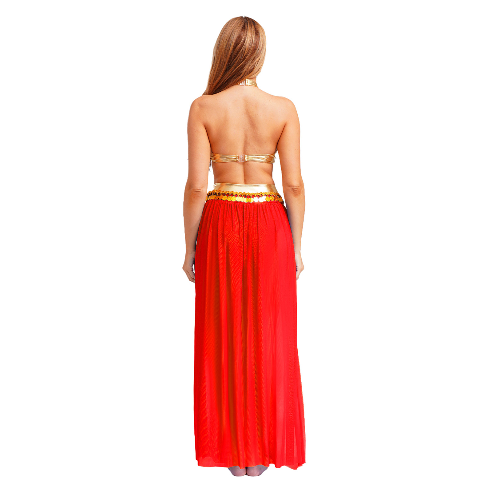 Tenues de danse du ventre orientale pour femmes, haut court dos nu, jupe fendue en maille à franges et paillettes pour spectacle de danse indienne, fête d'Halloween