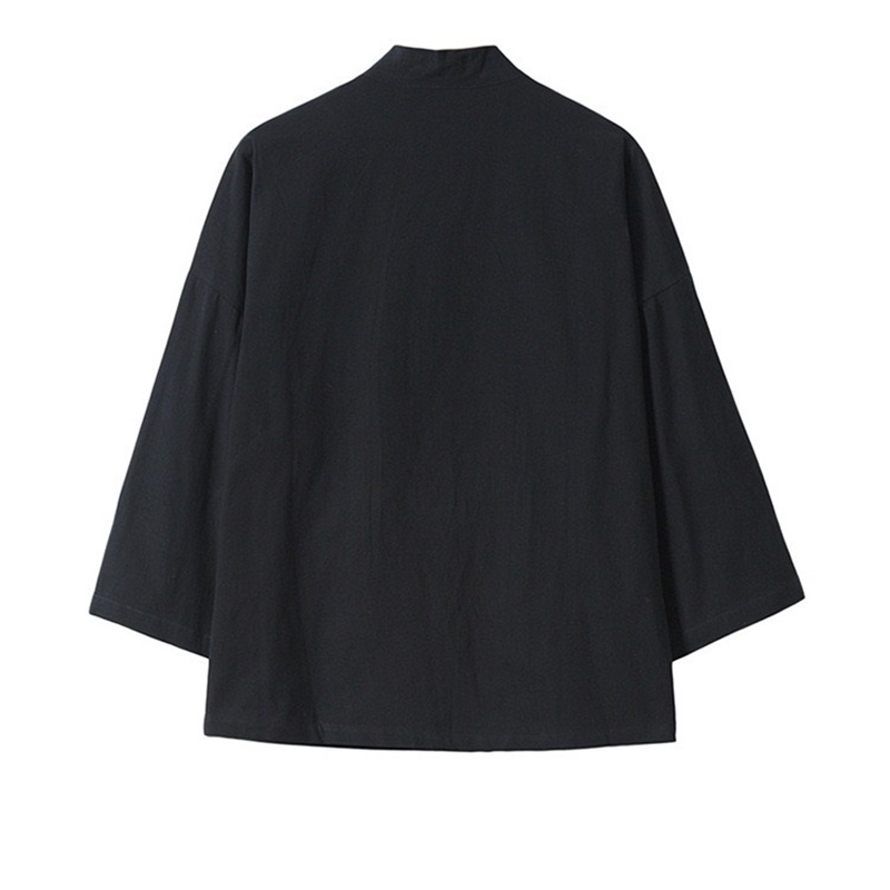Veste Haori brodée de Style japonais pour hommes, en lin et coton mélangé, Robe Kimono, manteau ouvert sur le devant, vêtements d'extérieur amples