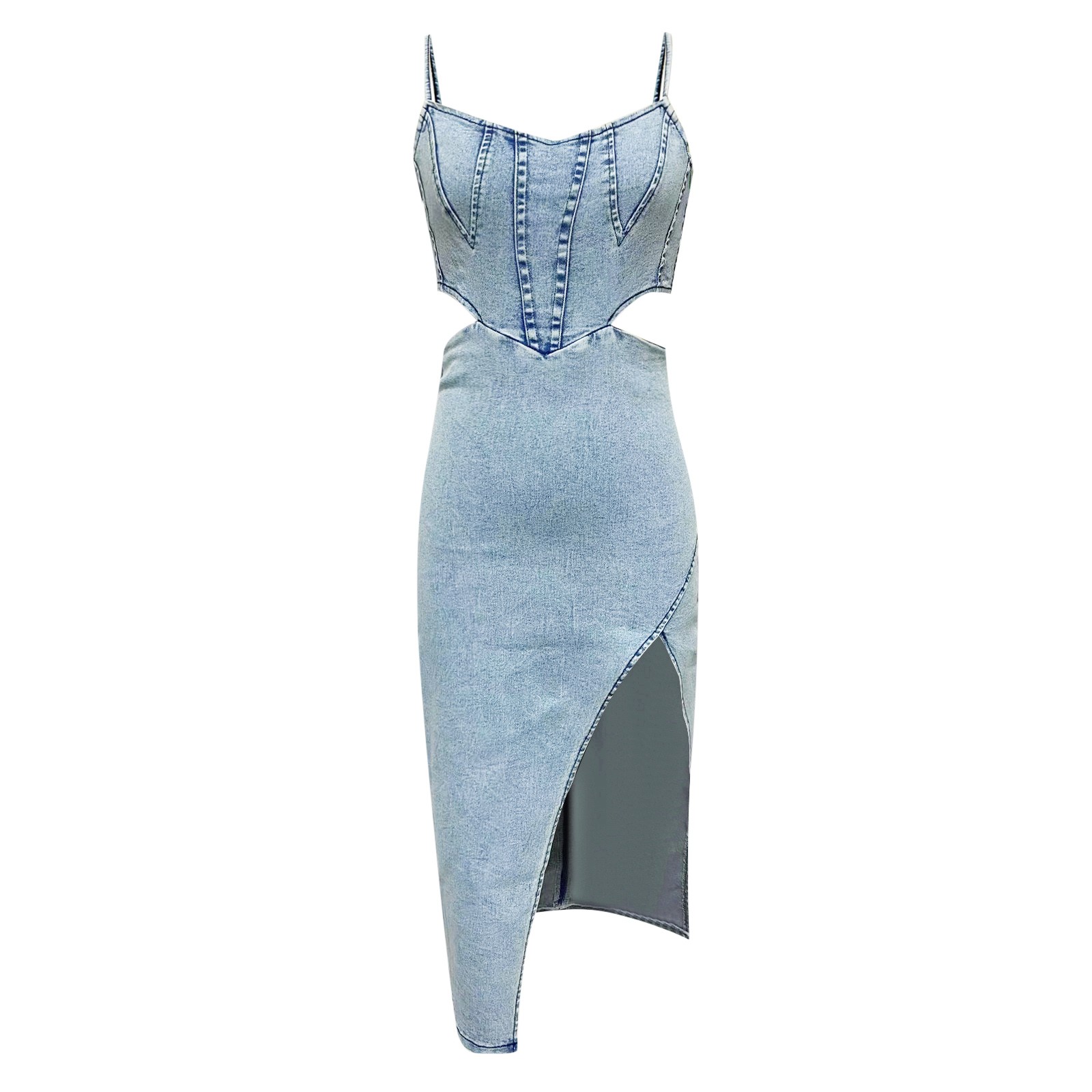 DistMurcia-Robe fendue en denim pour femme, coupe basse, dos nu, fermeture éclair, slip, rétro américain, streetwear
