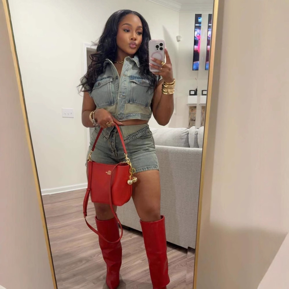 Ensembles Shorts femmes Denim 2 pièces costume haut jean Ensemble été 2025 simple boutonnage col rabattu pantalons courts tenues Vintage