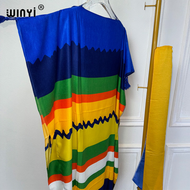 WINYI-Robe Dashiki bohème pour femmes africaines, imprimé musulman, dubaï, taille libre, design avec écharpe, maxi adt, robe élégante africaine, nouvelle collection 2024