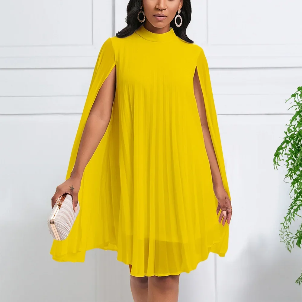 Robe en mousseline de soie pour femmes, élégante, col rond, manches chauve-souris, ample, longueur aux genoux, luxe, robe de soirée d'anniversaire africaine, nouvelle collection 2024