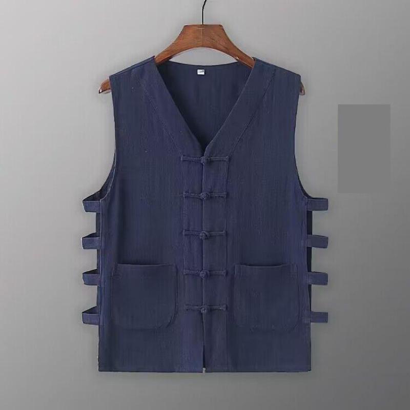 Gilet Kung Fu Vintage en coton et lin pour hommes, Cardigan ouvert sans manches, débardeur d'été, costume Tang traditionnel, vêtements chinois