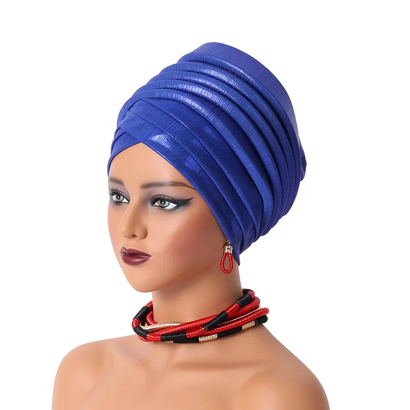 Auto Gele-Turban Africain pour Femme, Cravate de Sauna, Chapeau Plissé, Enveloppe de Sauna Musulmane, Écharpe NigWin, Hijab Aso Oke, Couverture de Casquette de Chimio