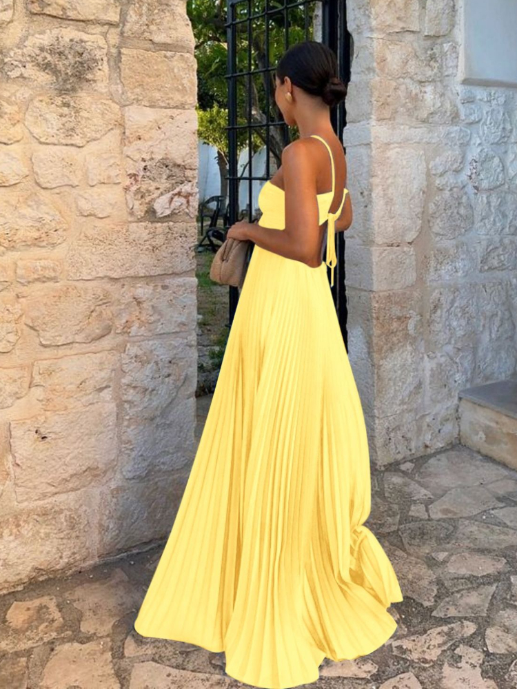 Robe longue plissée pour femmes, Camisole d'été à la mode et élégante, pour la plage, les vacances, dos nu, nouvelle collection 2025