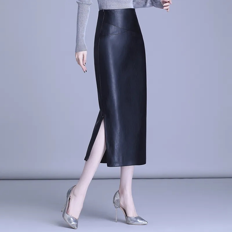 Jupe longue en peau de mouton pour femme, hanche ronde, sur le genou, cuir, haute qualité, taille haute, sexy, fendue, GT, hanche, 5XL
