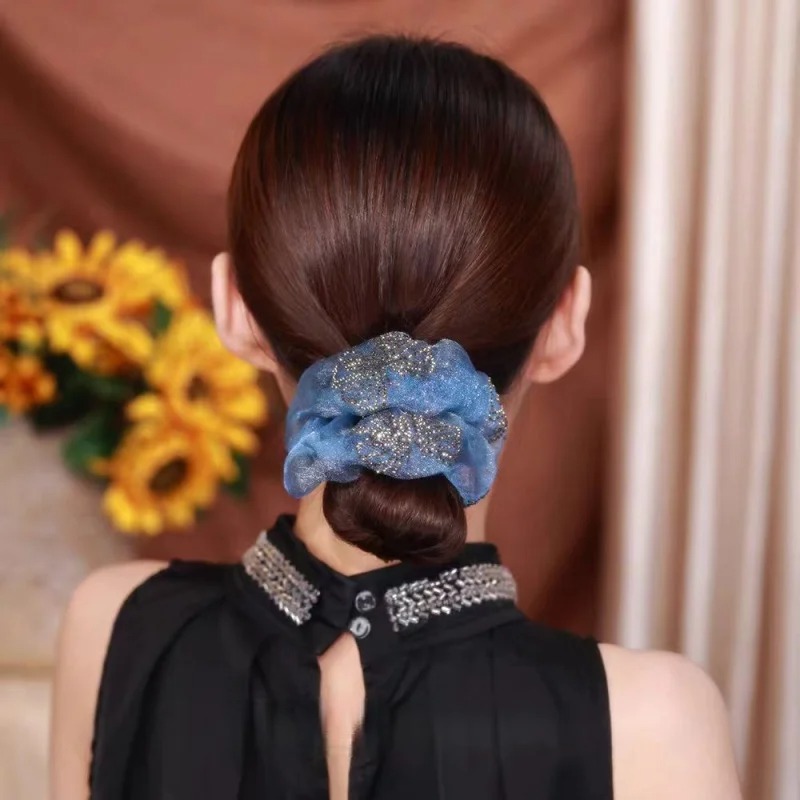 Élastiques à cheveux papillon de luxe en organza, bandeaux élastiques à strass, accessoires élégants pour cheveux, chouchous pour filles