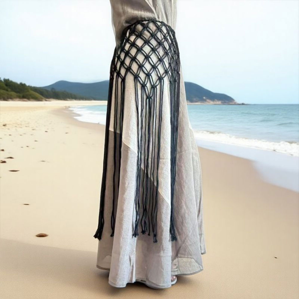 Écharpe-châle bohème, ceinture sexy à franges en filet, jupe de plage cache-maillot de bain, rideau décoratif à pompons tissé à la main