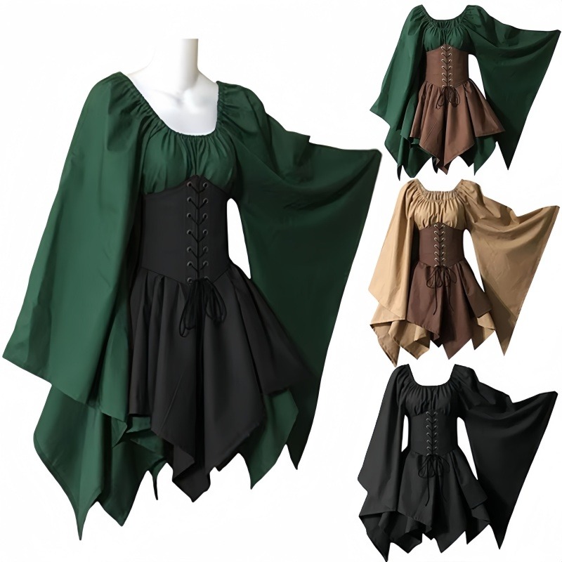 Costume médiéval pour femmes, robe médiévale de la Renaissance, fée elfe, Costume traditionnel Viking irlandais, oreille d'elfe pour fête d'halloween