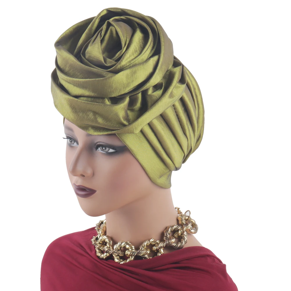 Bonnets Turban africains en soie brute, grande fleur de Rose, couvre-chef pour femmes, enveloppes de tête, Geles de mariage nigérian, Bonnet de fête