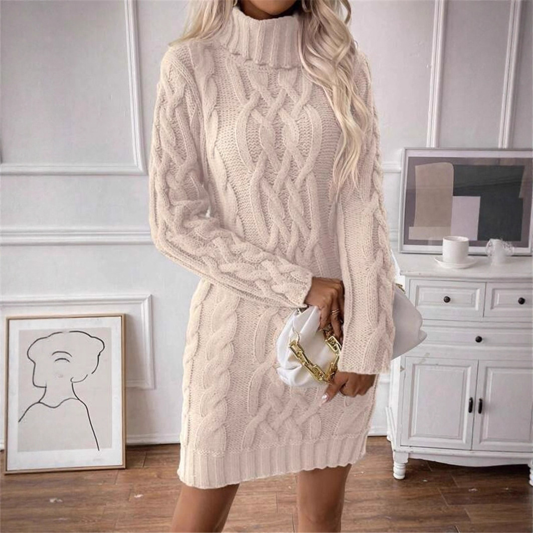 Robe pull en tricot pour femmes, Slim, col roulé, motif câble, manches longues, nouvelle collection automne hiver
