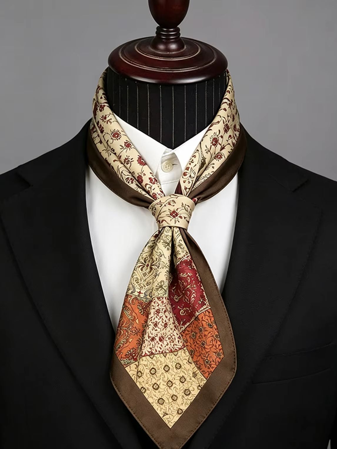 Écharpe de luxe pour homme, foulard 100% soie de mûrier, cravate carrée imprimée vintage, Ascot haut de gamme
