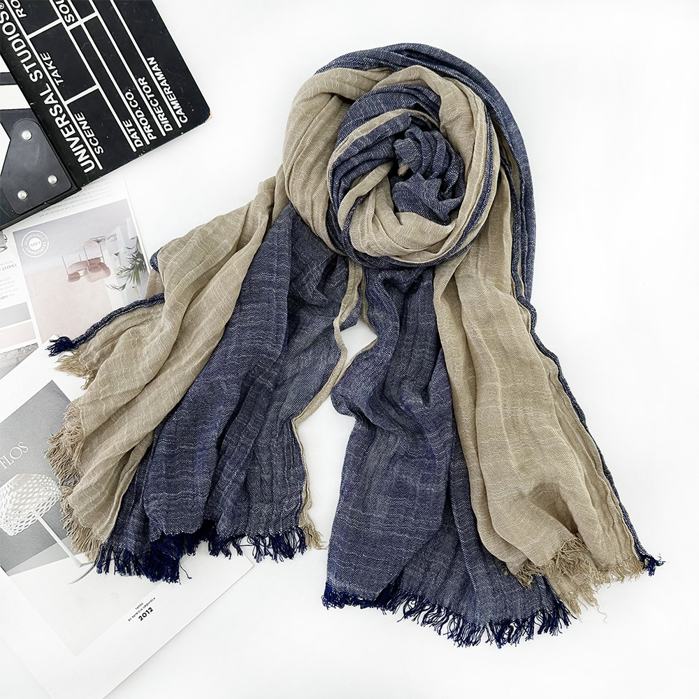 Écharpe rayée en coton et lin pour hommes, automne hiver, Patchwork, foulard chaud, accessoires masculins, châle Bufanda