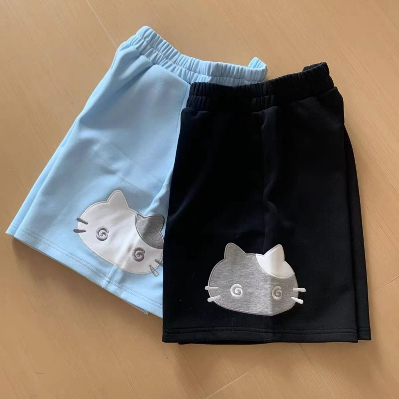 Short japonais pour femmes broderie dessin animé taille élastique pantalon à jambes larges été décontracté pantalons Cortos De Mujer 2025 bas