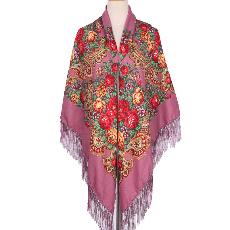 Écharpe carrée russe pour femmes, châles chauds à pampilles, imprimé Floral, mouchoir, enveloppe, Babushka, Bandana, couverture de plage et de voyage, 160x160cm