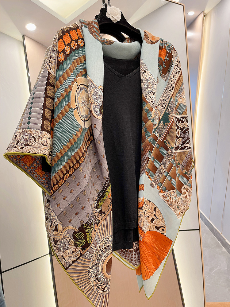 Écharpe en laine de soie de guerre japonaise 140 châles en cachemire ourlet fait à la main étole en laine roulée en soie de luxe concepteur hiver foulards doux