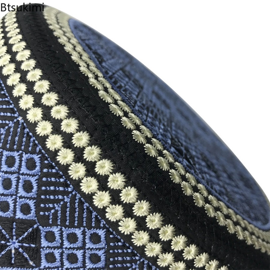 Chapeau de prière Hijab brodé Vintage pour hommes, Turban indien, chapeaux ronds Kufi respirants pour adultes, vêtements islamiques arabes, casquettes musulmanes