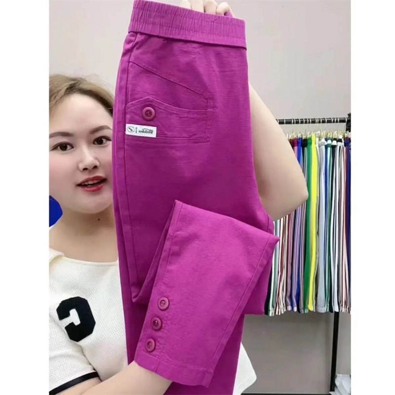 Femmes coton lin Harun pantalon printemps été nouvelle mode taille haute tout-Match mince pantalons décontractés femme neuf points pantalon dames