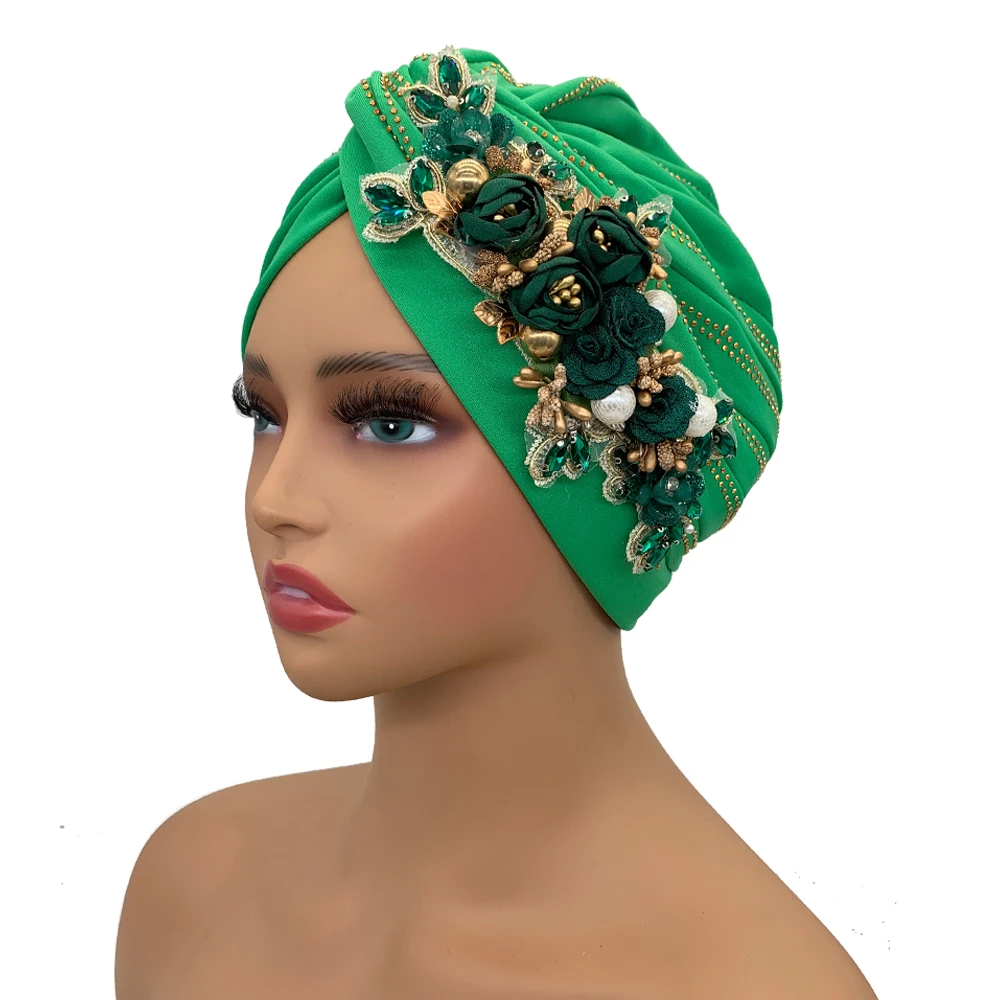 Turban Africain à Fleurs et Diamants pour Femme, Chapeau Sarf Torsadé pour ixde Mariage, Style Nigérian