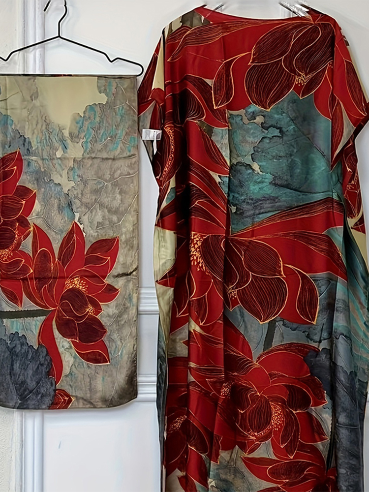 Abayas musulmanes pour femmes, en soie imprimée, douce, ample, élégante, Maxi, robes de soirée avec ceinture, Turban, nouvelle collection 2025