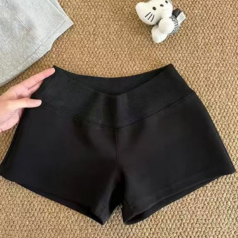 Shorts gris sportifs taille basse coupe droite pour femme – Pantalon décontracté d'été avec cordon de serrage – Hot Pants tendance