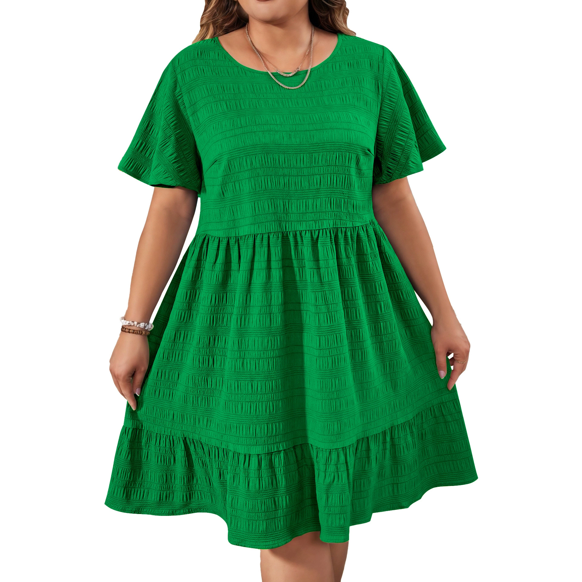 Robes d'été amples pour femmes 2026 – Vêtements grande taille élégants et tendance à col rond, patchwork, décontractées, à manches courtes