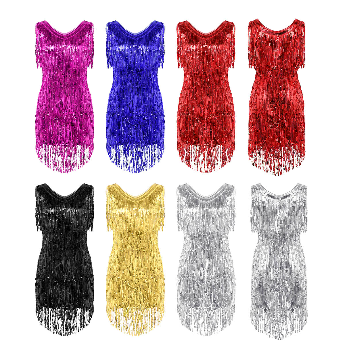 Robe Latine à Paillettes Brillantes pour Femme, Costume de Spectacle, Tango, Samba, Régions ba, Salle de Bal, Salsa, Jazz, brev