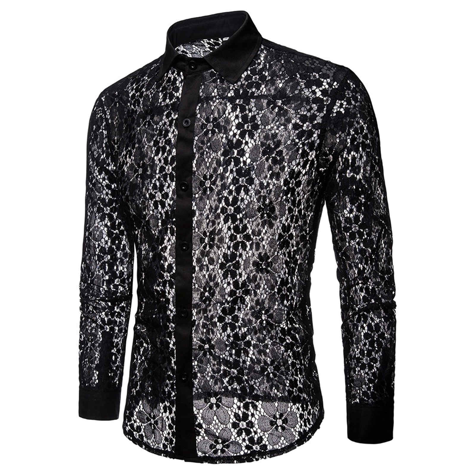 Chemise en dentelle à revers pour hommes, manches longues, creuse, simple boutonnage, légère, chemises coréennes d'été, nouvelle collection
