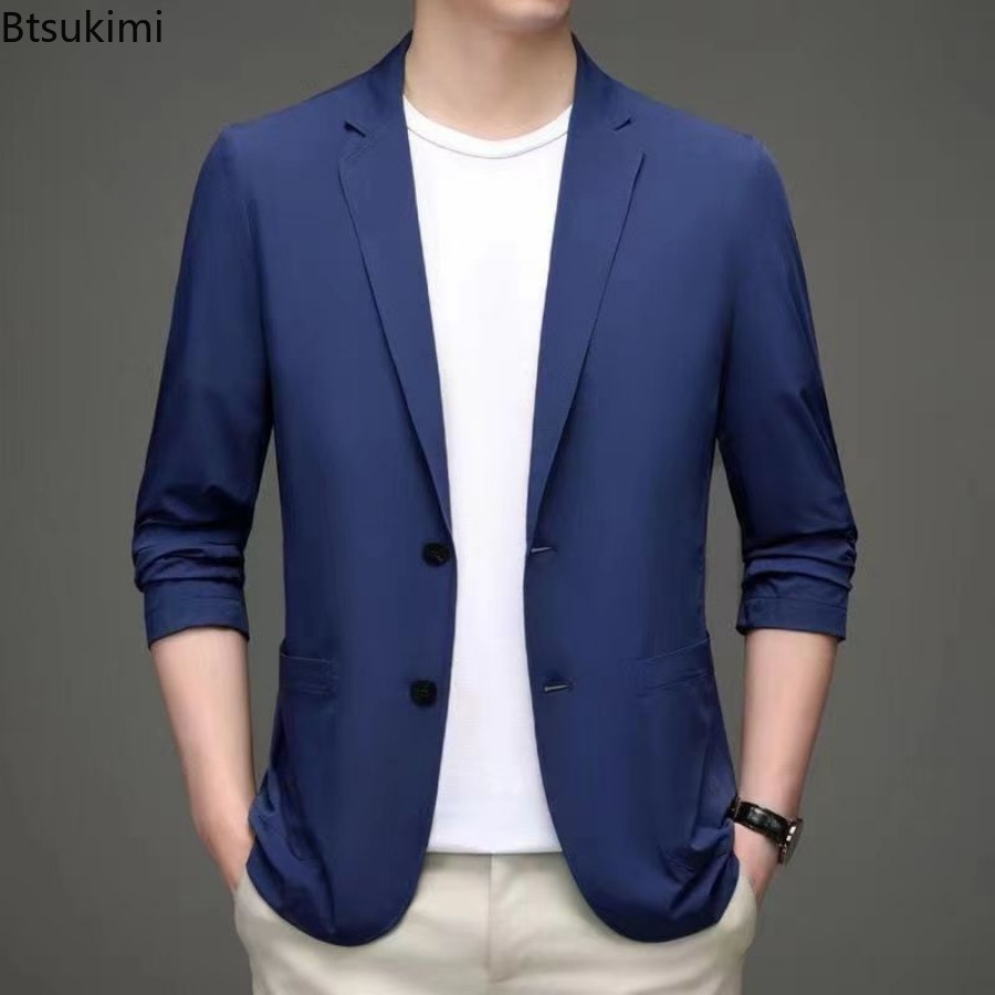 Vêtements de style occidental en soie glacée pour hommes, vestes de costume décontractées, manteaux de Protection solaire respirants, vêtements légers de printemps et d'été pour hommes