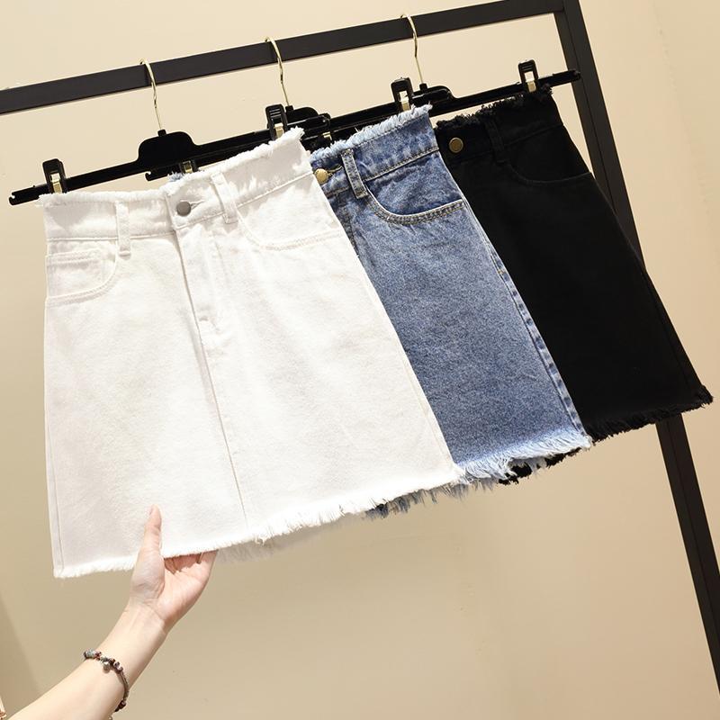 Jupe en jean taille haute pour femme, jupe courte A-Line, printemps et été
