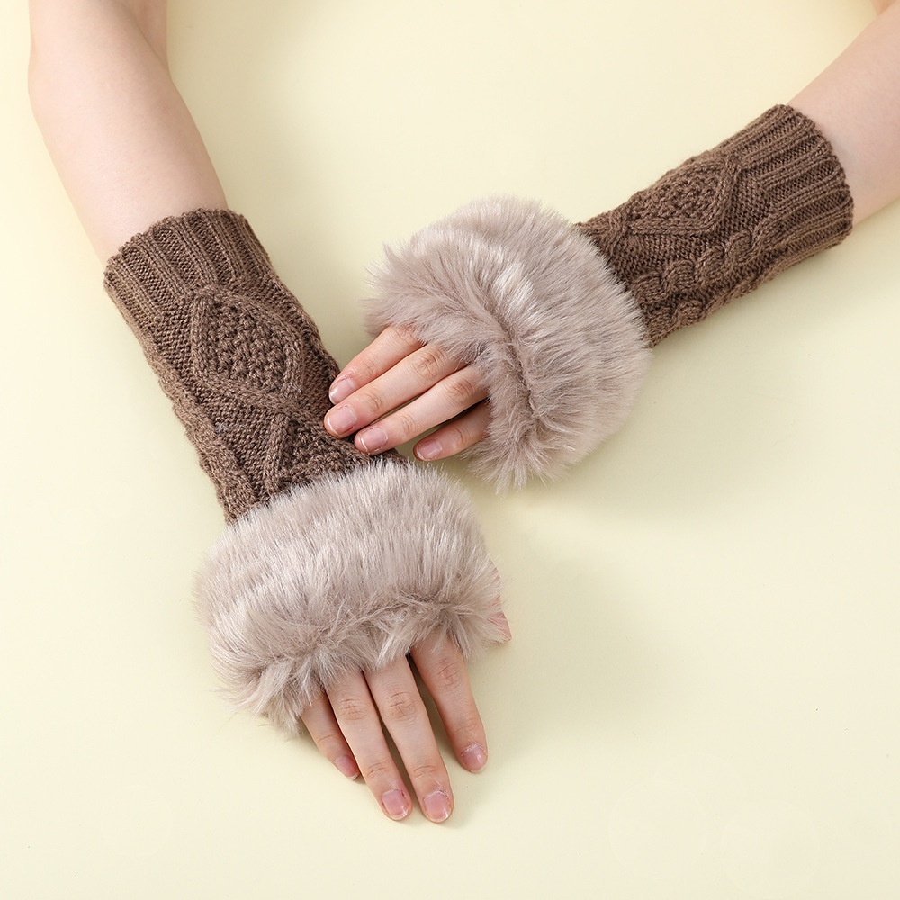 Gants à manches chaudes en fourrure pour femmes, automne hiver, fausse fourrure de lapin, sans doigts, tricotés élastiques, mitaines en chanvre, accessoires pour vêtements