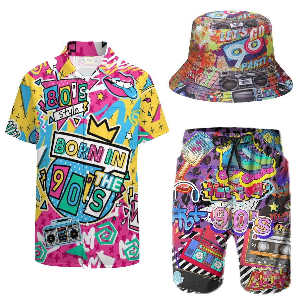 Ensemble Chemise et Short Vintage pour Homme, Tenue Rétro des Années 80 et 90, Survêtement Actif avec Chapeau, Tenue d'Halloween, Carnaval, Trempé, 2 Pièces
