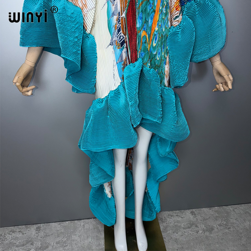 Robe Kaftan Maxi Bohème WINYI du Moyen-Orient, élégante, plissée, élastique, pour la plage, tenue de soirée de luxe, style Dubaï, Abaya
